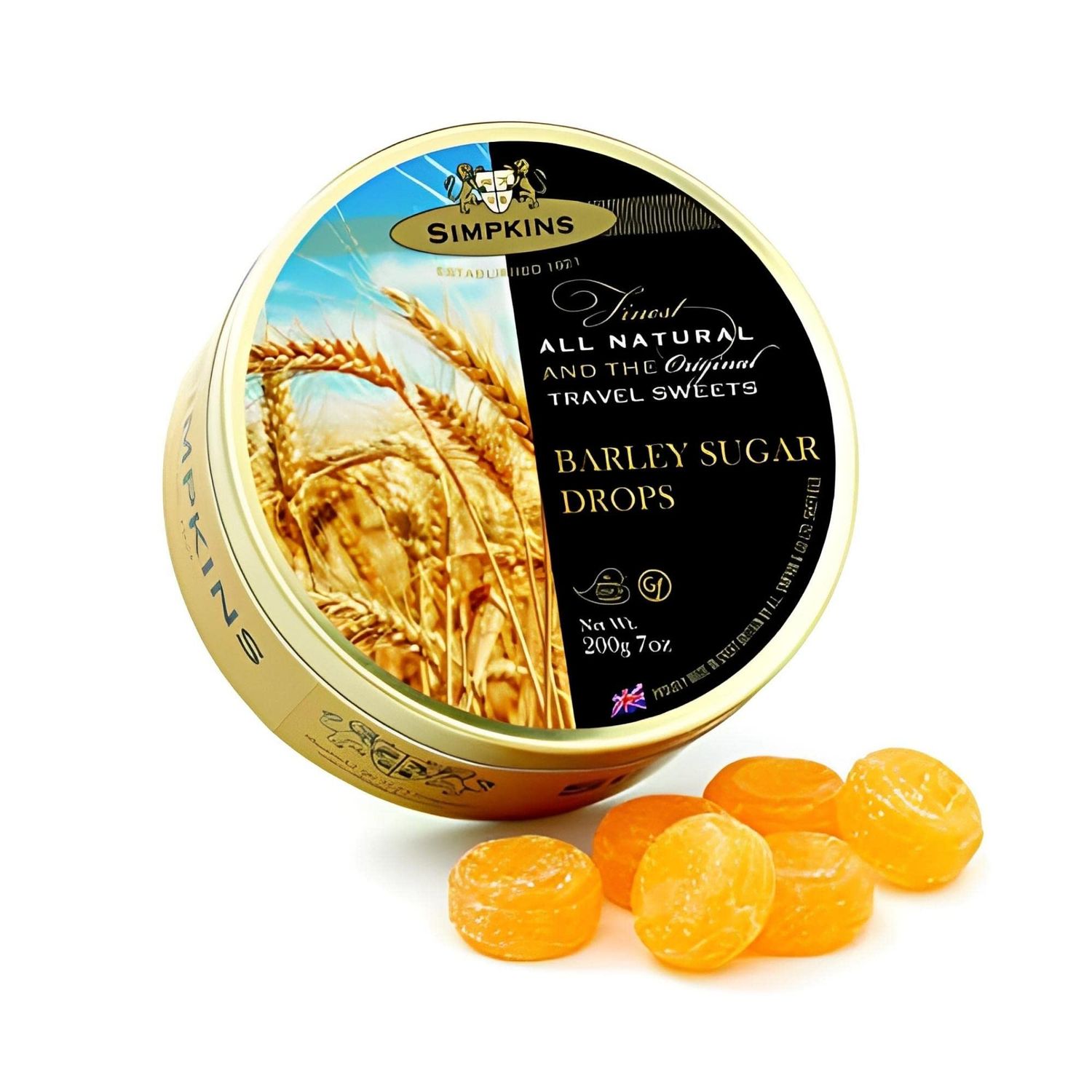 Simpkins Travel Sweets Barley Sugar Drops - English Candy from England - All Natural and Old Fashioned Candy Stocking Stuffers - Barley Sugar Candy British Hard Candy in a Tin Travel Pack (7 oz)