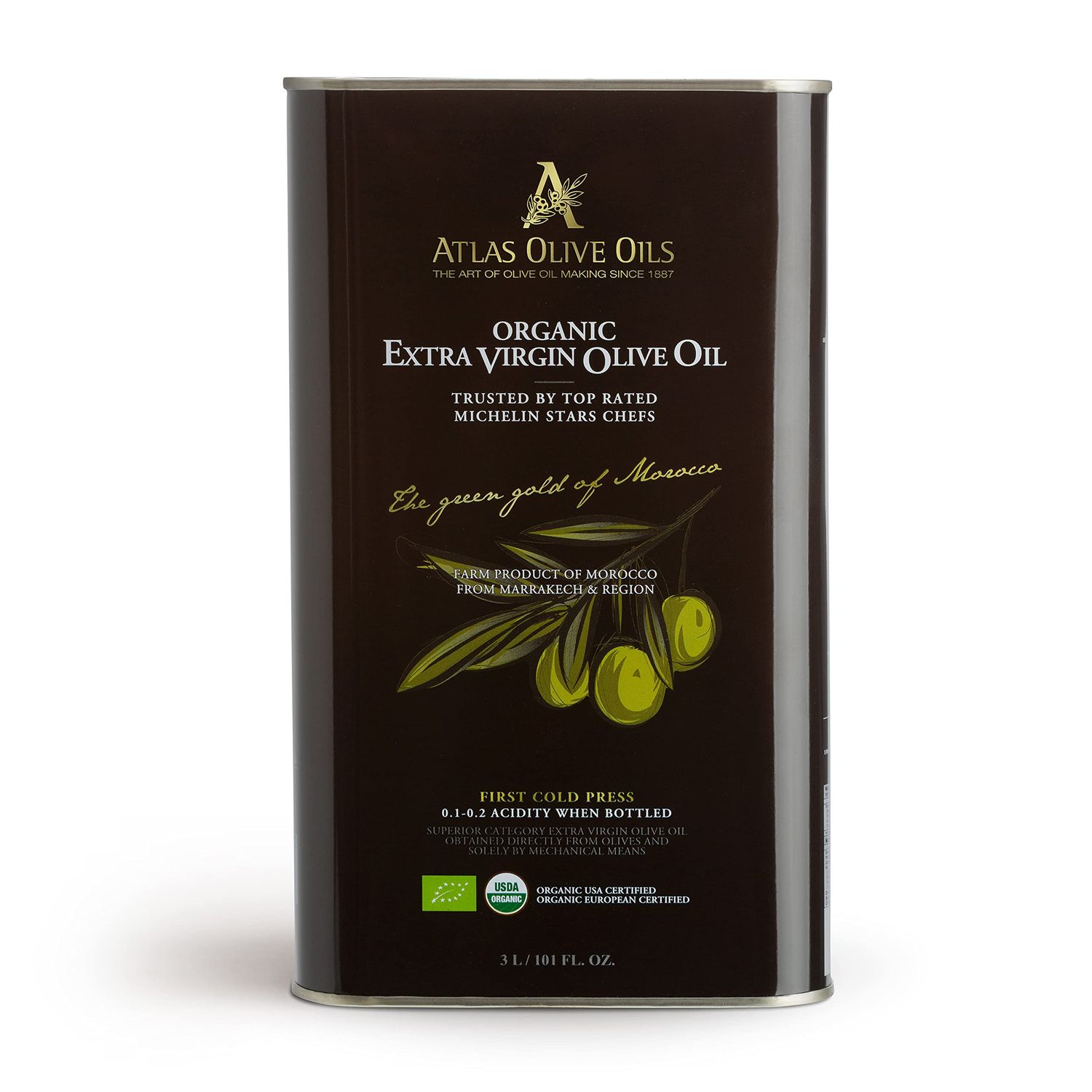 Atlas 3 LT Organic Cold Press Extra Virgin Olive Oil with Polyphenol Rich from MoroccoNewly Harvested Unprocessed from One Single Family Farm Moroccan EVOO Trusted by Michelin Star Chefs