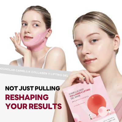 ROUND LAB Camellia Deep Collagen V Lifting Gel Mask 10g/0.35oz face toning belt, collagen v-line mask, improves sagging skin, lifting &amp; firming, double-chin mask, instant cooling &amp; depuffing