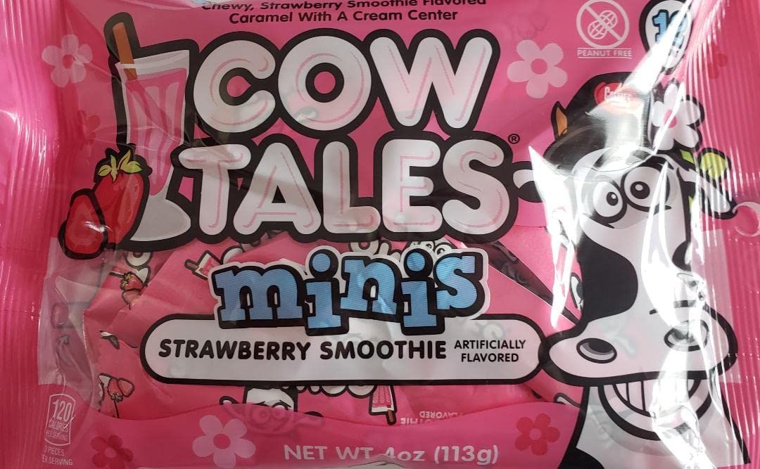 Goetze&#39;s Cow Tales Minis Strawberry Smoothie Candy Strawberry smoothie flavored caramel with a cream center NetWT 4oz (113g)