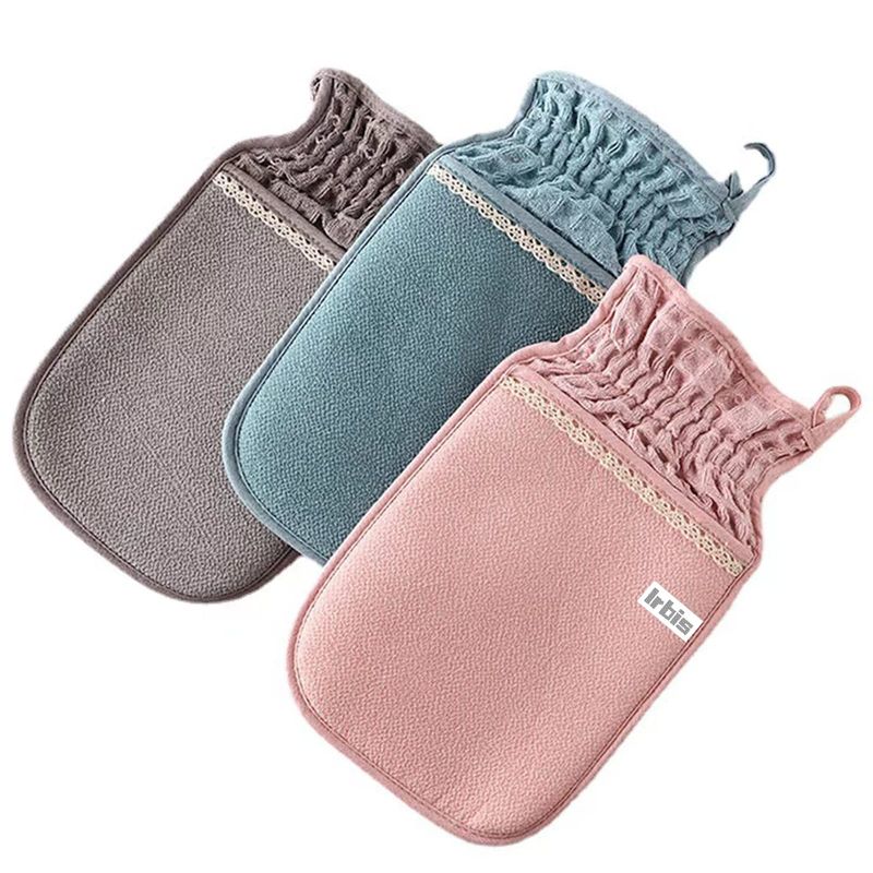 Irbis Deep Exfoliating Glove-Korean Body Scrub Mitt,Exfoliator Scrubber, Dead Skin Remover, Dual Texture Bath Sponge&amp;Washcloth-Great for Shower, Bath, Spray Tan Removal or Home Spa-(Pink,Grey,Blue)