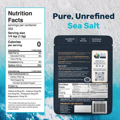 Baja Gold Mineral Sea Salt - Pure &amp; Authentic Fine Grind Salt for Cooking &amp; Baking Natural Baja Salt for Culinary Uses Great for Finishing Dishes 1 lb. Resealable Bag, 300 Servings