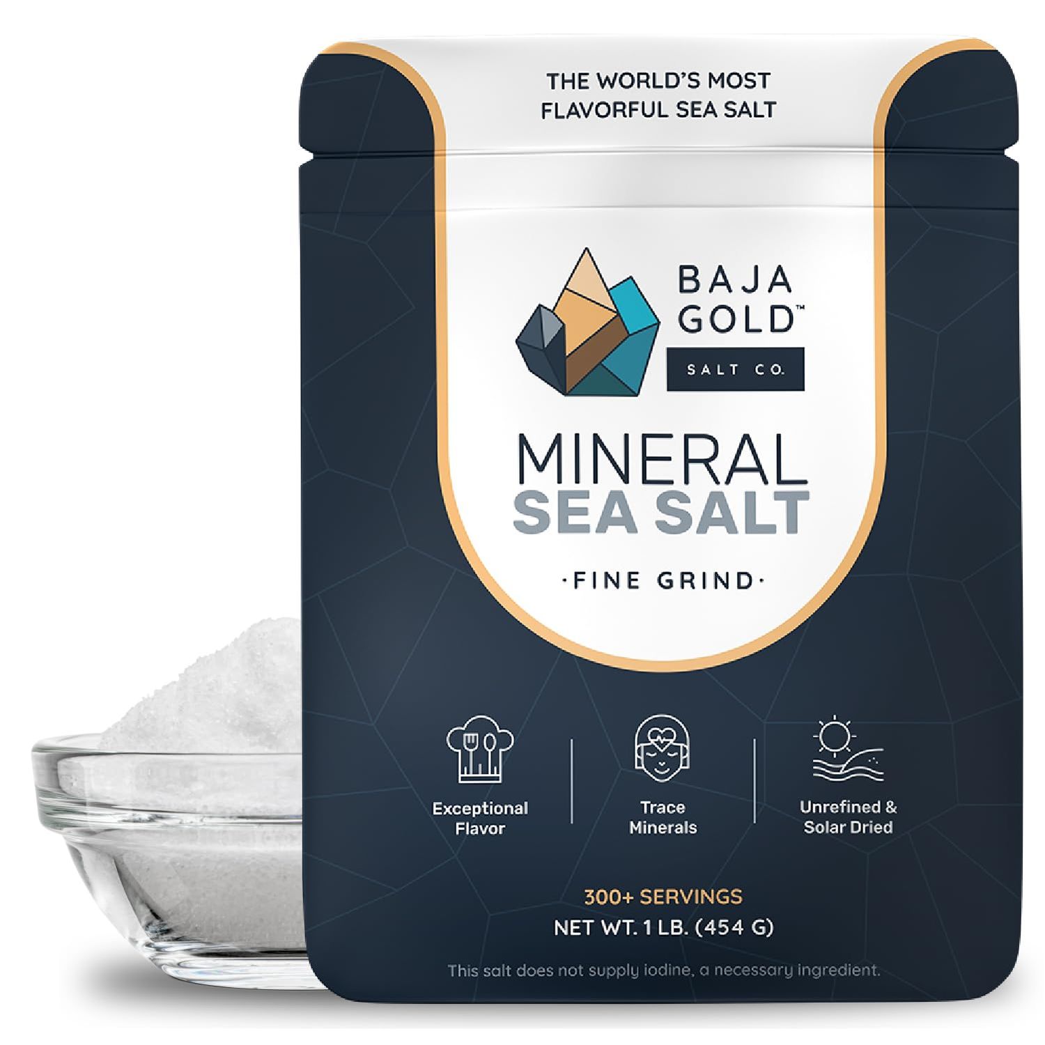 Baja Gold Mineral Sea Salt - Pure &amp; Authentic Fine Grind Salt for Cooking &amp; Baking Natural Baja Salt for Culinary Uses Great for Finishing Dishes 1 lb. Resealable Bag, 300 Servings