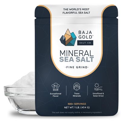 Baja Gold Mineral Sea Salt - Pure &amp; Authentic Fine Grind Salt for Cooking &amp; Baking Natural Baja Salt for Culinary Uses Great for Finishing Dishes 1 lb. Resealable Bag, 300 Servings