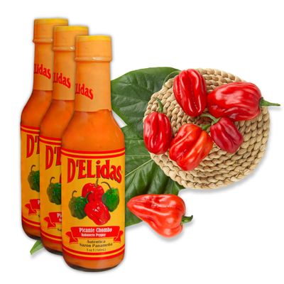 D&#39;ELidas Habanero Hot Sauce, Natural Habanero Pepper Hot Sauce, Chombo Picante Sauce 1 in Panama, Non-GMO, Keto Friendly Food Habanero Sauce, 5 Fl Oz (Pack of 3)