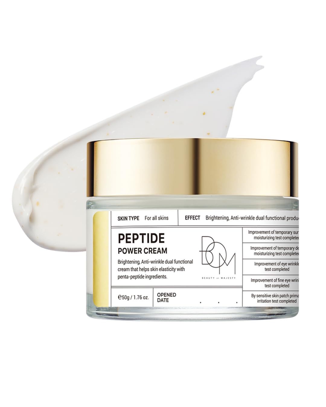 BOM COSMETICS Peptide Power Cream 1.76 Fl Oz, Daily Moisturizing Cream with Penta-Peptides and 99% Pure Gold for Hydration, Collagen Support to improve Skin Texture, Skin Barrier Care, Korean Skincare