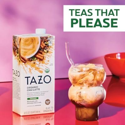 TAZO Organic Chai Latte Concentrate, Hot or Iced Black Tea, Easy-to-Serve, Everyday Lattes and Mocktails, 32 oz Carton (Pack of 2)