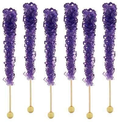 Fruidles Grape Rock Candy Lollipops Pops Candy Suckers, Color and Flavor Assortment, Individually Wrapped, 6.5&quot; (6-Pack)