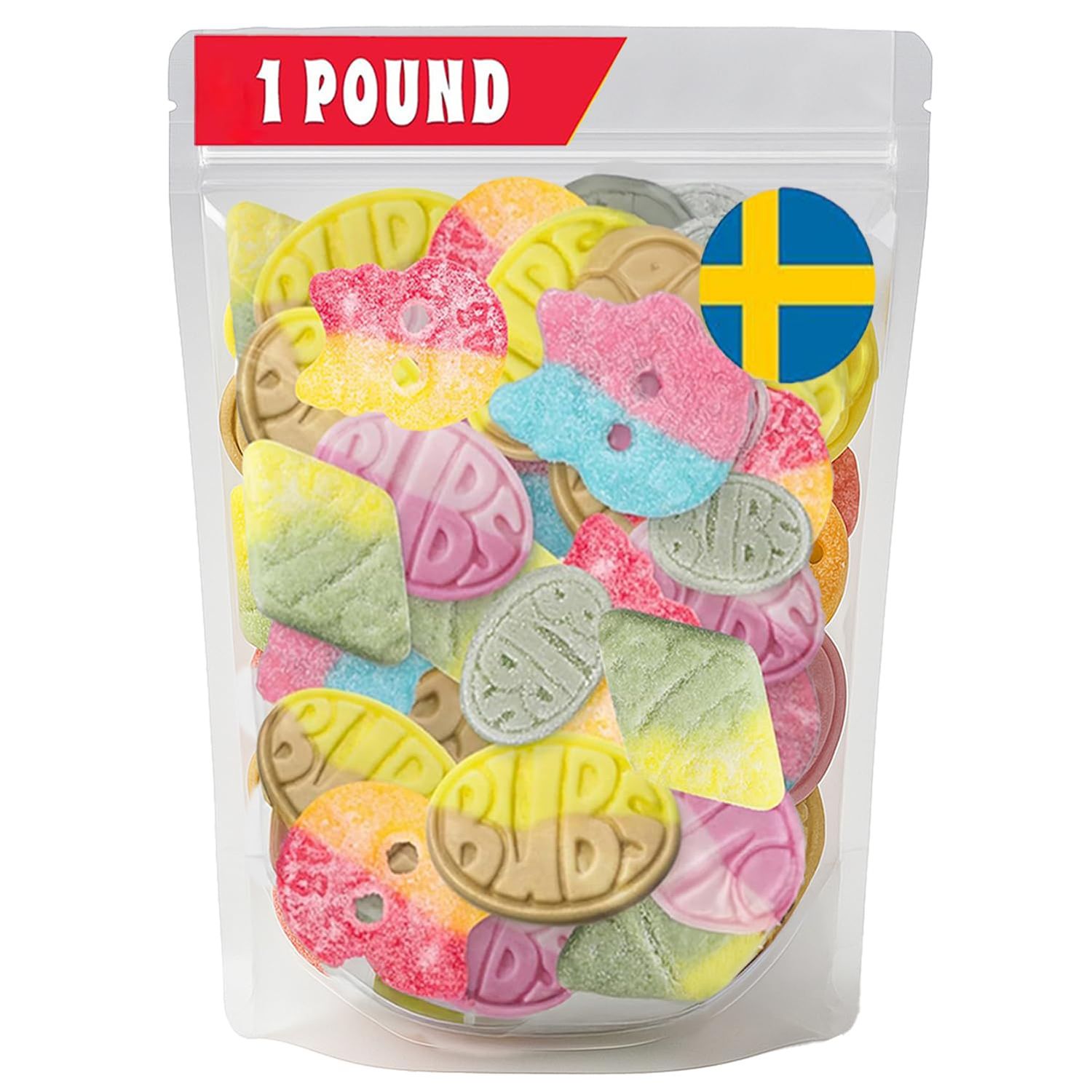 Bubs Swedish Candy Mix - 1 lb Sweet &amp; Sour Gummies Assorted Skulls, Ovals, Rombs Fresh &amp; Soft Foam Swedish Candy From Sweden