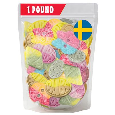 Bubs Swedish Candy Mix - 1 lb Sweet &amp; Sour Gummies Assorted Skulls, Ovals, Rombs Fresh &amp; Soft Foam Swedish Candy From Sweden