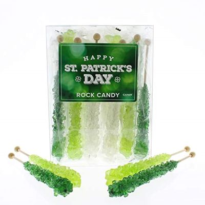 St Patricks Day Rock Candy Sugar Sticks - 18 Indiv. Wrapped - Light Green, Green, White