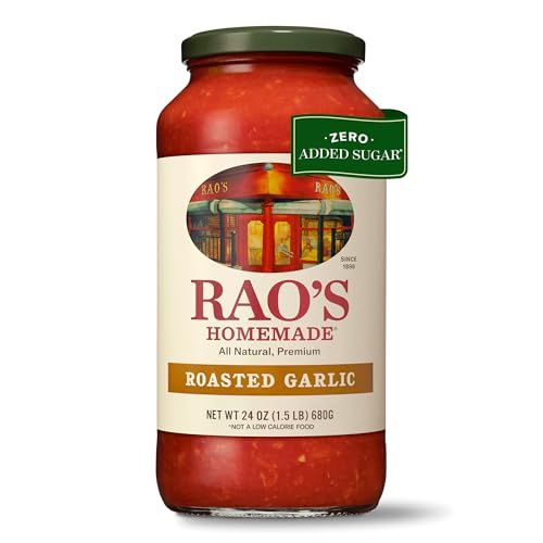 Rao&#39;s Homemade Tomato Sauce, Roasted Garlic, 24 oz, Versatile Pasta Sauce, Carb Conscious, Keto Friendly, All Natural, Premium Quality, Made with Sweet Italian Tomatoes and Caramelized Garlic