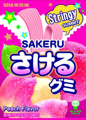 UHA Mikakuto Sakeru Stringy Gummy Peach 1.16 OZ (Pack of 10)