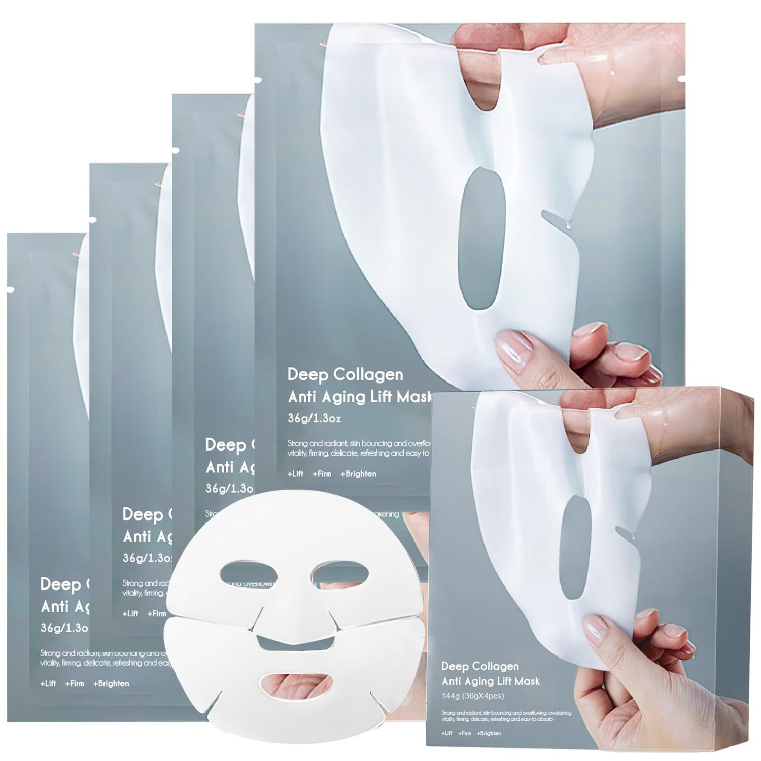 Deep Collagen Lifting Mask, Anti Wrinkle Moisturizing Face Mask, Smooth &amp; Tight Skin, Overnight Hydrogel Mask, Helps Reduce Fine Lines &amp; Wrinkles(4 Pack)