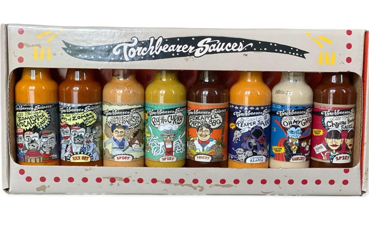 Torchbearer&#39;s 8-pack Minis - Curated selection from mild to wild in perfect 1.75oz travel bottles, all packed in a colorful, fit-to-size box: 8 pack