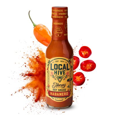 Local Hive Habanero Honey Hot Sauce - 6oz, Sweet &amp; Spicy, Natural Raw Honey with Habanero Pepper for Dipping, Drizzling, Grilling, Tacos, BBQ, and Cooking