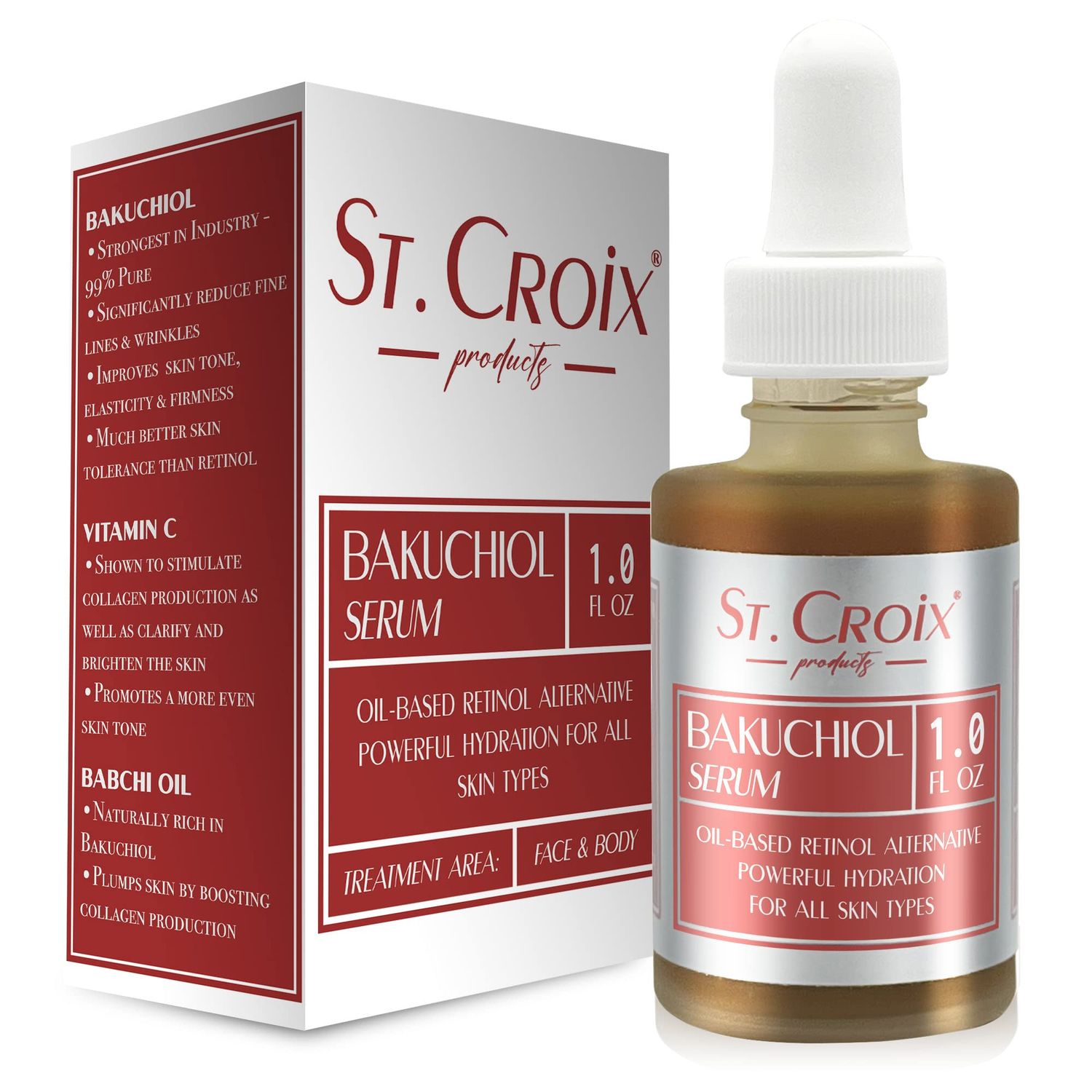 Premium Grade Bakuchiol Facial Oil Serum with Vitamins C &amp; E - Odorless Oil-Based Anti-Aging Serum for Face &amp; Body - Hydrating Retinol Alternative - 1 oz