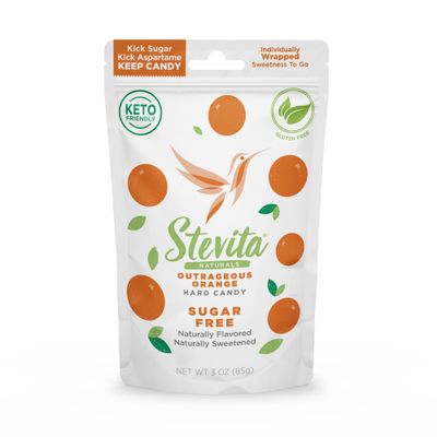 Stevita Hard Candy, Outrageous Orange - 25 Individually Wrapped Pieces - Sugar &amp; Aspartame Free - Naturally Flavored &amp; Sweetened - Non-GMO, Gluten Free, Keto Friendly