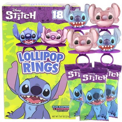 Lilo and Stitch Party Favors, Individually Wrapped Lollipop Rings, Cake and Cupcake Toppers, Box of 18