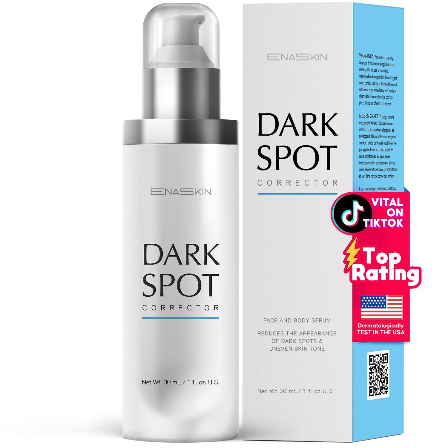 EnaSkin Dark Spot Remover Face &amp; Body Serum: Age Spot Sun Spot Freckles Melasma Brown Spot - Advanced Formula with Niacinamide for Women and Men (1.0 Fl Oz)