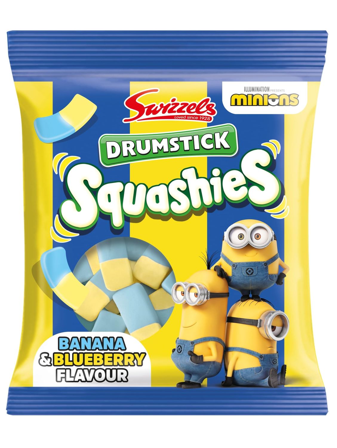Swizzels Squashies Minion Sweets - Banana &amp; Blueberry Flavour - Single Bag 120g