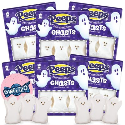Sweetzo - Halloween Peeps Marshmallow Candies, White Ghost Shaped Marshmallows, Gluten Free Cupcake and Dessert Toppers, Pack of 6, 3 Ounces