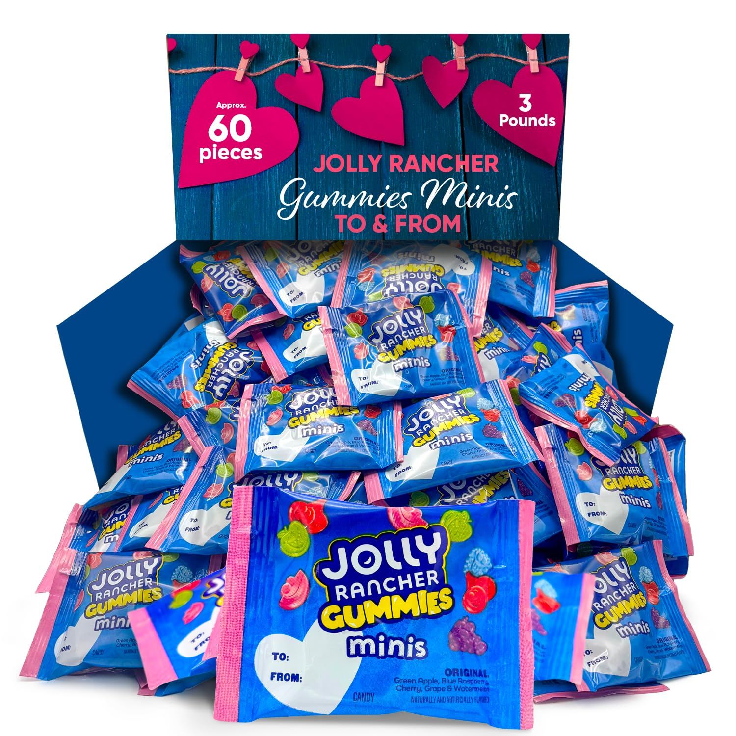 Fruit-Flavored Gummies Minis To &amp; From - 3Lb Bag (Approx. 60 Pieces), Individually Wrapped Fruity Chewy Candy