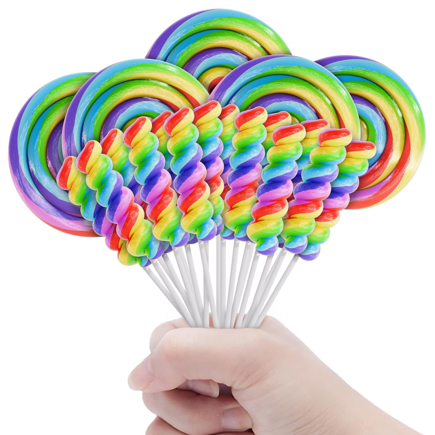 Large Rainbow Lollipops Swirl &amp; Round Lollipops 12pk- Large Individually Wrapped For Carnival Party Favors