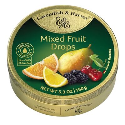 Cavendish &amp; Harvey Mixed Fruit Hard Candy Drops 5.3 Ounce Tin