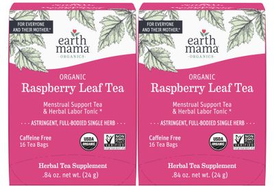 Earth Mama Organic Raspberry Leaf Tea Bags Labor Tonic &amp; Menstrual Support Herbal Tea, Red Raspberry Leaf Tea for Pregnancy &amp; Postpartum Care Recovery, Caffeine Free Tea, Non GMO, (16-Teabags, 2-Pk)