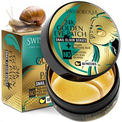 SWISSKOLAB Under Eye Patches For Puffy Eyes 24k Gold Eye Mask Dark Circles And Puffiness Collagen Eye Gel Pads Moisturizing &amp; Reducing Wrinkles Anti-Aging Hyaluronic Acid (Snail Series)