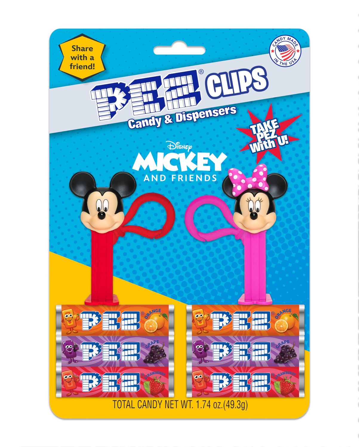 Mickey &amp; Friends PEZ Clips (Two mini PEZ Dispensers on keychain clip six candy refills)