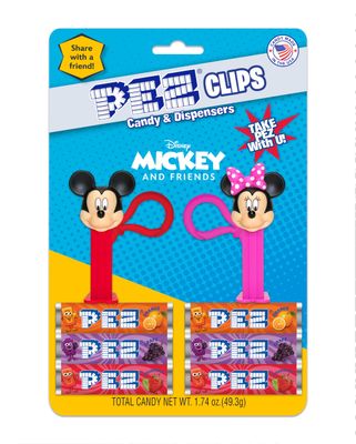 Mickey &amp; Friends PEZ Clips (Two mini PEZ Dispensers on keychain clip six candy refills)