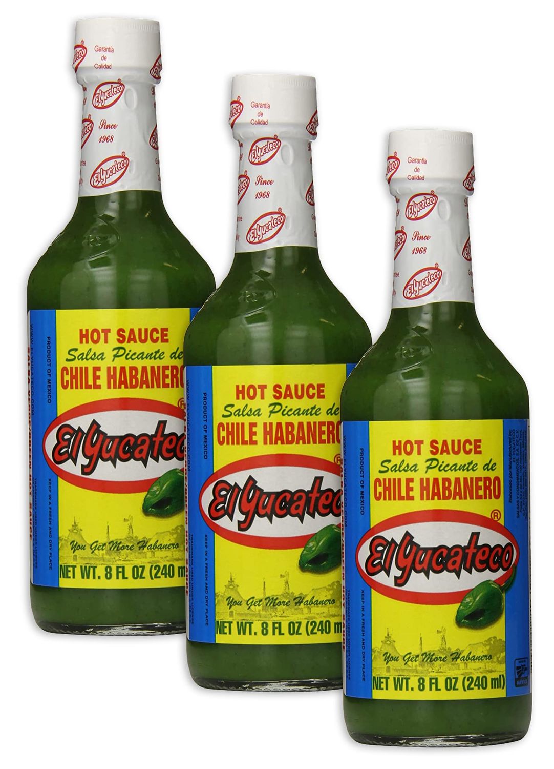 El Yucateco Salsa Picante Verde de Chile Habanero, 8 Ounce - PACK OF 3