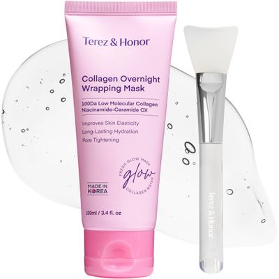 Collagen Night Wrapping Peel-Off Mask: Korean Face Mask for Elasticity, Hydrating &amp; Glow - 100Dalton Smallest Molecular Collagen for Glass Skin - Dermatologist Tested All Skin Types 3.4 FL OZ / 100mL