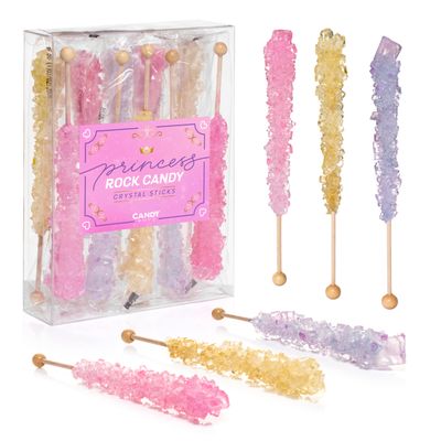Candy Envy - Princess Rock Candy Sugar Sticks - 10 Indiv. Wrapped - Gold, Lavender, Light Pink