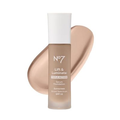 No7 Lift &amp; Luminate Triple Action Serum Foundation - Liquid Makeup with SPF 15 for a Dewy, Glowy Base - Radiant Formula for Mature Skin - Porcelain (30ml)