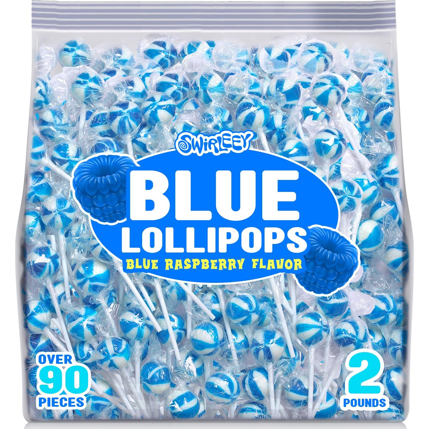 Blue Lollipops - 2 Pounds - Blue Raspberry Flavor - Baby Boy Shower Candies - Gender Reveal Favors