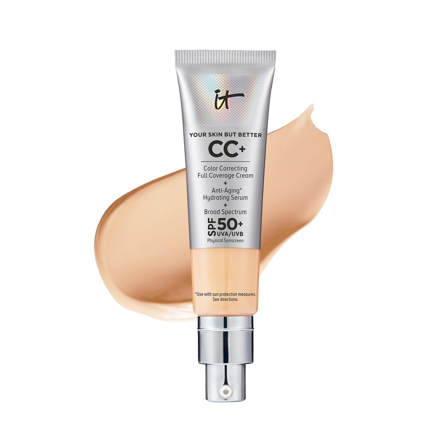 IT Cosmetics Your Skin But Better CC Cream, Light Medium (C) - Color Correcting Cream, Full-Coverage Foundation, Hydrating Serum &amp; SPF 50 Sunscreen - Natural Finish - 1.08 fl oz