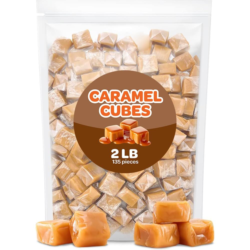 Caramel Cubes Candy - 2 Pound Bulk Pack (About 135 Count) - Classic Creamy Squares - Individually Wrapped