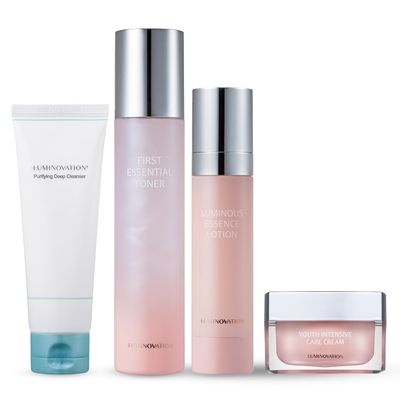 Mannatech Luminovation K-Beauty System - 4-Step Korean Skincare Set: Purifying Deep Cleanser, First Essential Toner, Luminous Essence Lotion, and Youth Intensive Care Cream. K Skin Care Sets &amp; Kits