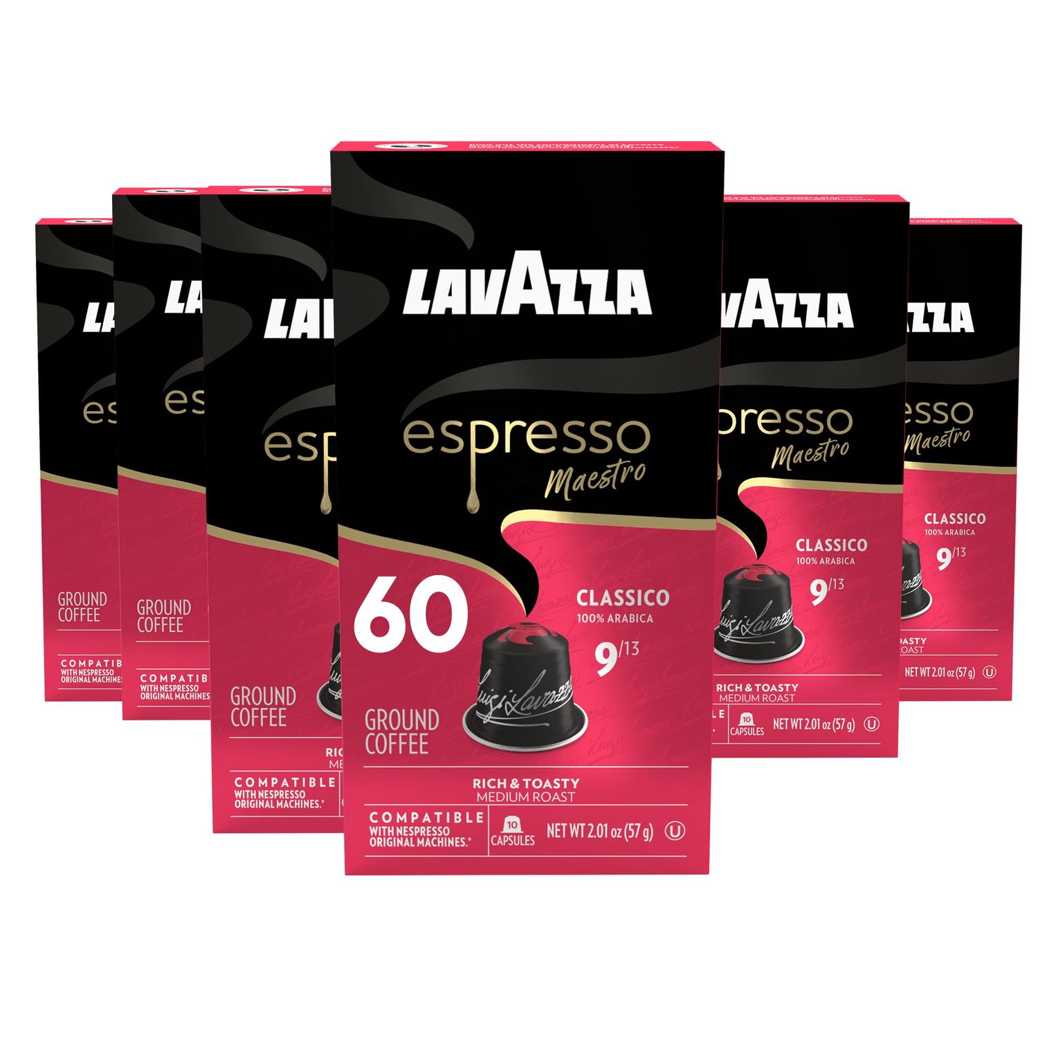 Lavazza Espresso Maestro Classico Aluminum Capsules Compatible with Nespresso Original Machines, Medium Espresso Roast, 100% Arabica (60 Capsules)