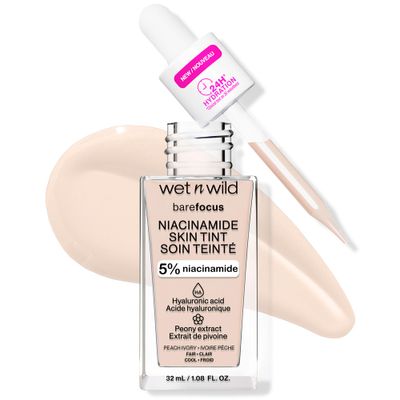 wet n wild Bare Focus Skin Tint, 5% Niacinamide Enriched, Buildable Sheer Lightweight Coverage, Natural Radiant Finish, Hyaluronic &amp; Vitamin Hydration Boost, Cruelty-Free &amp; Vegan - Peach Ivory