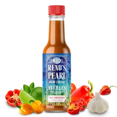 Reno&#39;s Pearl of the Antilles, Gourmet, Nostalgic Caribbean Style Hot Sauce, Original Haitian Flavor, Scotch Bonnett and Habanero, Fiery Heat