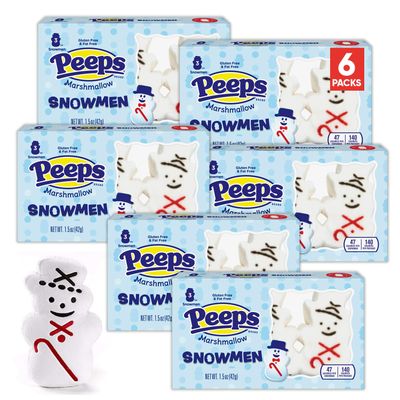 Peeps Marshmallow Snowman 1.5oz 6 packs - Gluten Free &amp; Fat Free - Marshmallow Christmas Candy - Soft and Chewy Holiday Treats