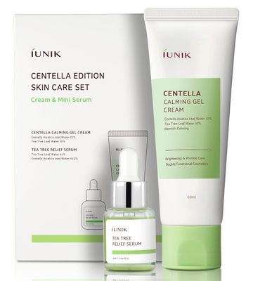 iUNIK Centella Edition Skincare Set (Cream 2.02 fl.oz. &amp; Mini Serum 0.51 fl.oz.) - Centella Asiatica and Tea Tree Leaf Waters to Soothe, Calm, Moisturize, and Protect the Skin