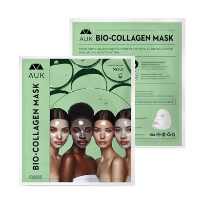 AUK Bio-Collagen Real Deep Mask - Korean Beauty Face Mask for Radiant, Glowing - Hydrating Collagen Overnight Mask - Collagen Face Mask for All Skin Types, 34g X 4ea
