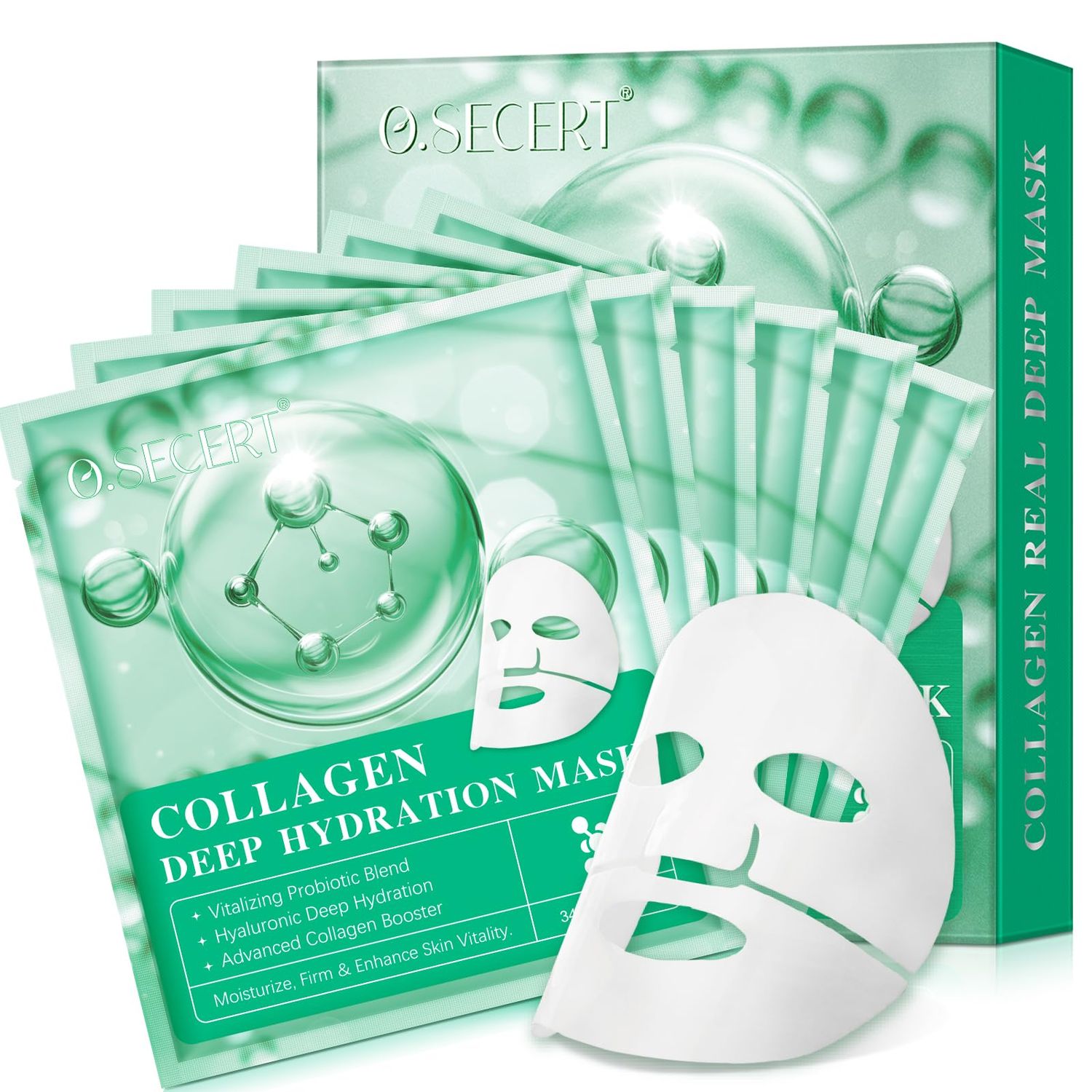 FANGCUN Collagen Face Mask, Deep Collagen Mask Overnight, Hydrating, Pore Minimizing, Elasticity Improvement, Firm Enhance Skin Vitality, Facial Hydrogel Masks, 34g x6ea