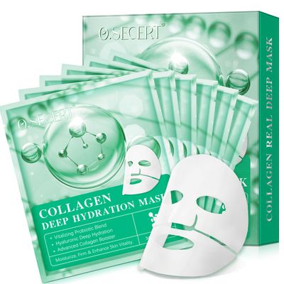 FANGCUN Collagen Face Mask, Deep Collagen Mask Overnight, Hydrating, Pore Minimizing, Elasticity Improvement, Firm Enhance Skin Vitality, Facial Hydrogel Masks, 34g x6ea