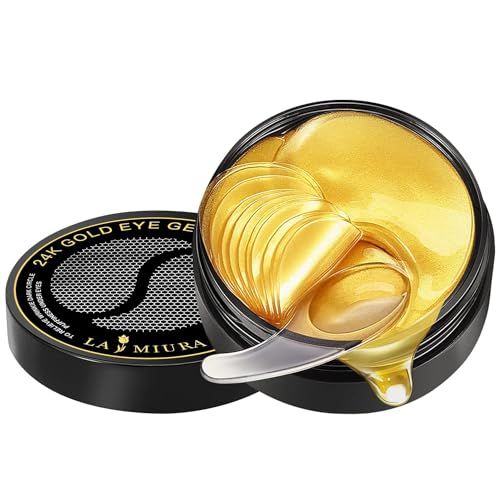 LA MIURA 24K Gold Under Eye Patches - 60 Pcs Eye Masks for Dark Circles Puffiness - Skin Care with Collagen Hyaluronic Acid - Anti-Aging &amp; Rejuvenating Hydrogel Eye Patch